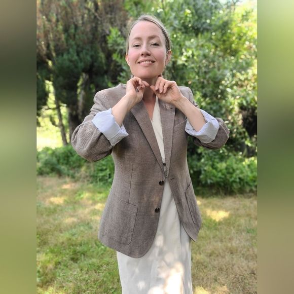 The Stanley RW&CO. Summer Blazer Dinner Suit Jacket Mens Taupe Tan Brown Sz L - Picture 4 of 16